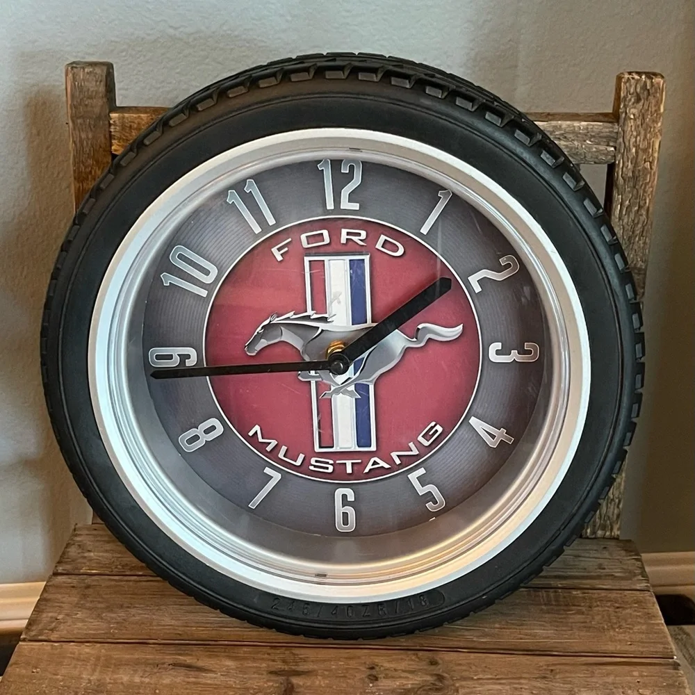 Ford Mustang Wall Clock with Red and Black Design - Works Great